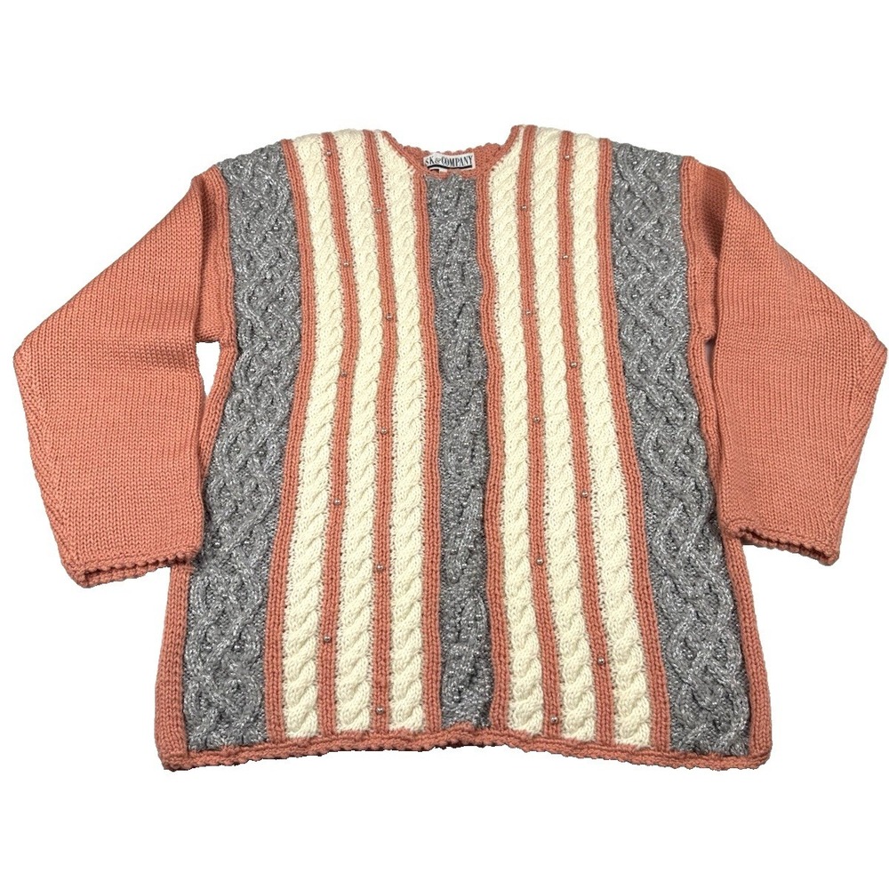 Vintage SK &‎ Company Wool Blend Sweater Size Large Heavy Weight Beaded Unique